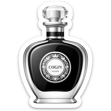 white and black luxury colonge  with a fancy luxurious design sticker