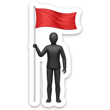 minimalist white human silhouette holding a red flag sticker