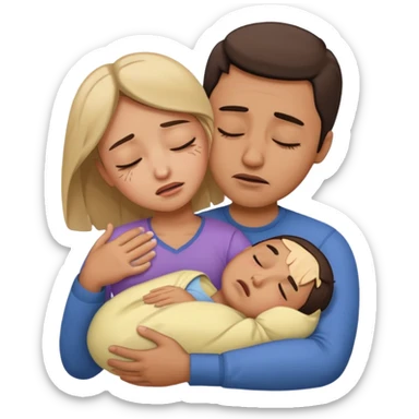 A man holding a sleeping woman in his arms whilst crying  sticker
