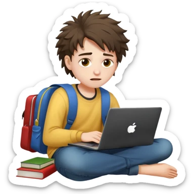 a student crashing out with the laptop on the lap and books on the side -  an emoji for the emoji keyboard  sticker