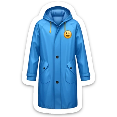 blue raincoat, just rain coat, negative: object. sticker