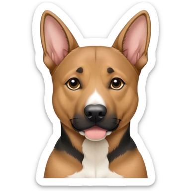 German shepherd/pit bull mixed dog with ears down and a white tip on his black tail sticker