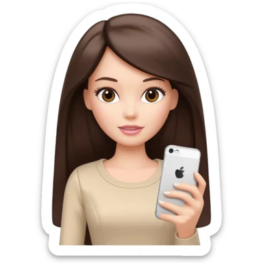 Barbie girl with a long straight dark brown hair inside a pale beige clothes works with iPhone  sticker