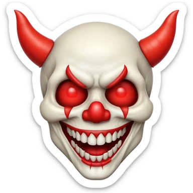 skull with large devil horns and a red clown nose, no skin or flesh, emoji style sticker
