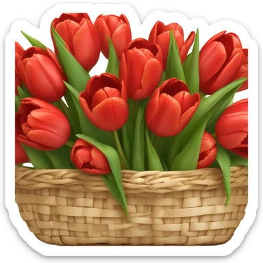 Red tulips bouquet in basket sticker