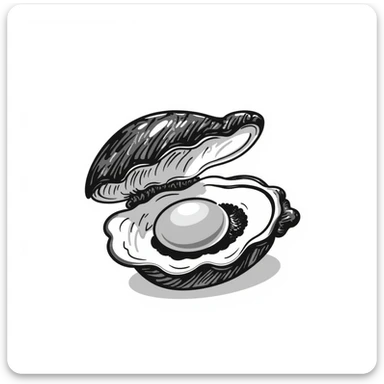 hand drawn doodle style oyster, sketchy lines, black and white sticker