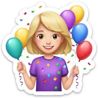 Girl with balloons and confetti sticker