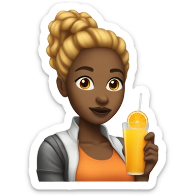 black women with high pony with orange juice and cookie  sticker