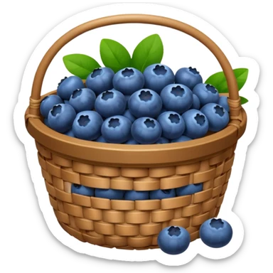 a basket of blueberries with a few leaves sticker