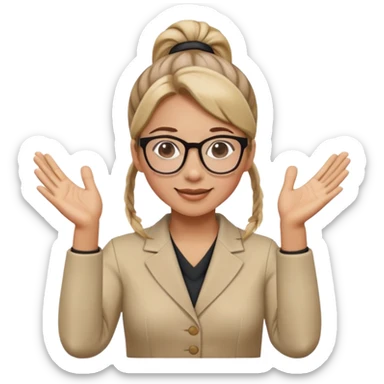 Profesora con gafas y coleta haciendo palmas sticker