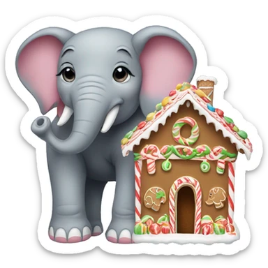 Elephant holding a gingerbread house sticker