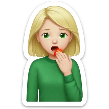 blonde girl in green jumper cough sticker