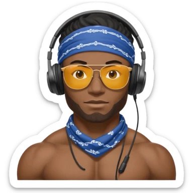 black muscular man with shades, headphones and bandana sticker