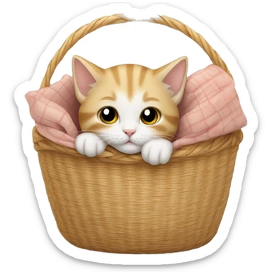 Kitten curled up in a basket sticker