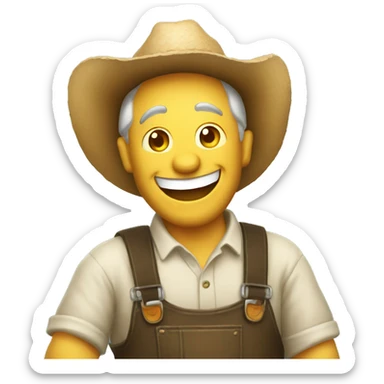 Laughing farmer with beer bottle sticker
