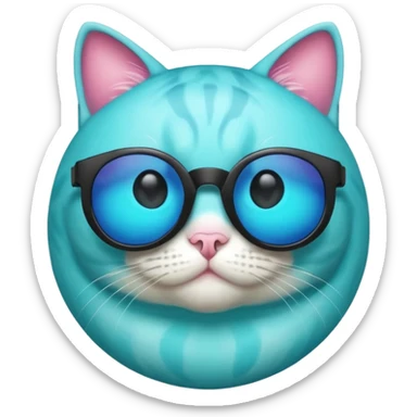 Cat A sphere in thermal camera effect, cyan color wearing sunglasses sticker