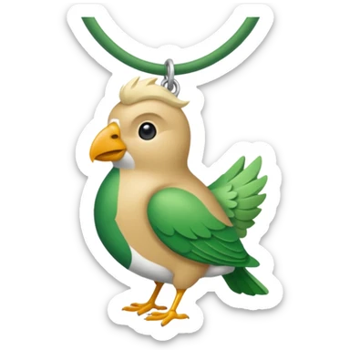 un oiseau classique vert avec un collier autour de son coup avec des breloque argentées et un seul poil blond qui fait une petite bouclette sur le front  sticker