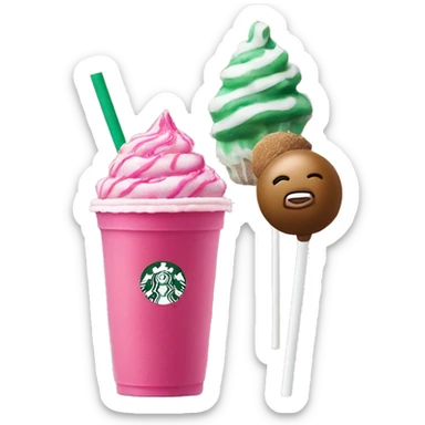 pink iced tea Starbucks drink next to a Starbucks cake pop sticker