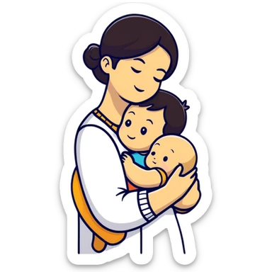 colorful sticker of a mother hugging child sticker
