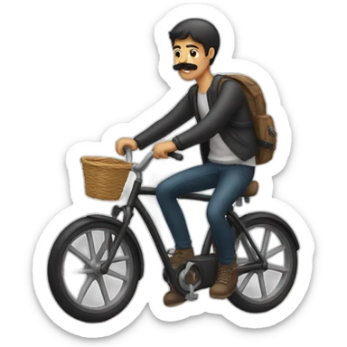 young Man with moustache on a bike sticker