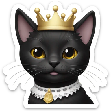 All Black kitty with white patch on front of neck with them of royalty sticker