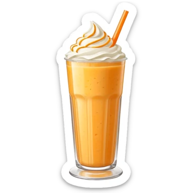 orange smoothie emoji tall glass with orange smoothie, topped with whipped cream and a straw, bright lighting sticker