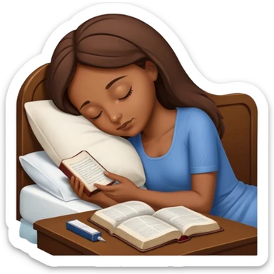 White maltester sleeping with his head on a Bible while brown haired woman reads it sticker