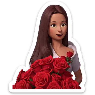 girl with red rose bouquet sticker
