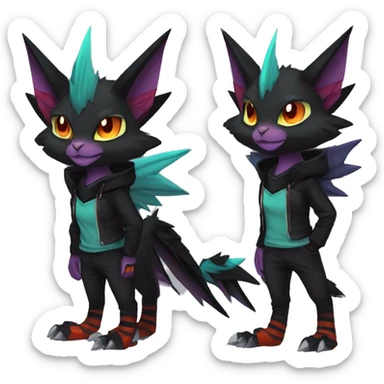 Cool Anthro Black Noivern-Quiana-Litten-Pokémon with edgy stripes hoodie spiked collar punk Full Body sticker