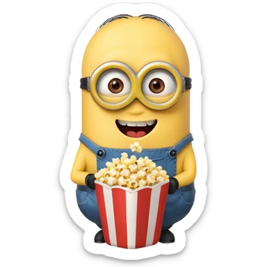 Laughing minion eating popcorn sticker