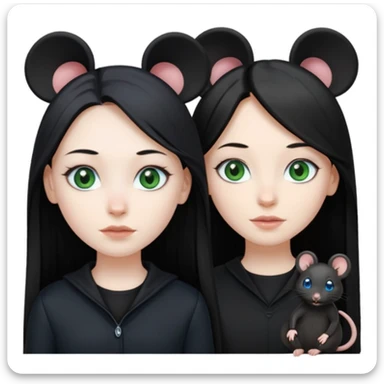 Two girls one with long black hair, blue eyes very pale skin wearing black clothes the other one with long mousey brown hair, green eyes and pale skin sticker