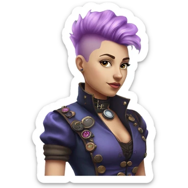 steampunk profile short hair faux-hawk mohawk purple blue pink victorian on Caucasian girl with small nose round fat face sticker