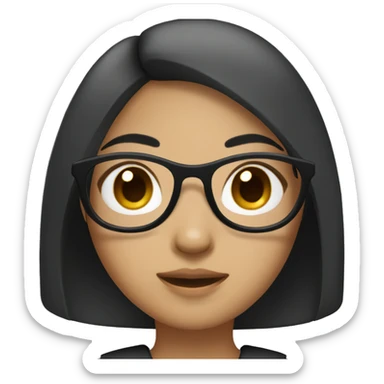 asian girl with dark skin color, black long straight hair and wearing rounded black Glasses  sticker