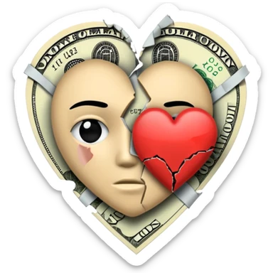 A broken heart glued together by dollars sticker