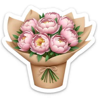 pastel peony bouquet in brown paper sticker