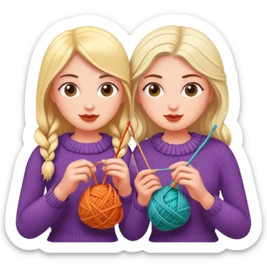 Two friends knitting together  sticker