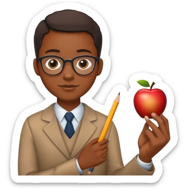 Black teacher with apple and pencil sticker