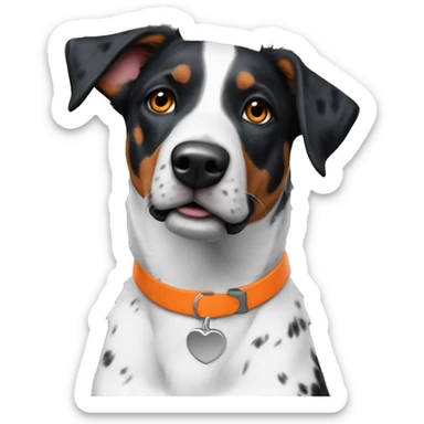 Black and white Blue heeler pointer mix floppy ears orange collar sticker