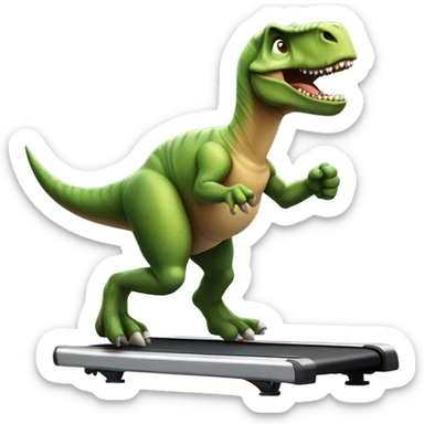 dinosaur runs on a treadmill and shows a thumbs up sticker