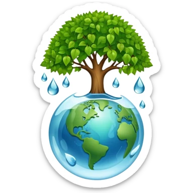 An icon featuring a tree, a recycling symbol, and a globe, representing ecology. The design includes green leaves, a water droplet, and wildlife, symbolizing the study of ecosystems, sustainability, and environmental protection. Transparent background. sticker
