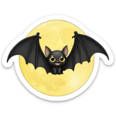 black baby bat wings in front of light yellow moon sticker