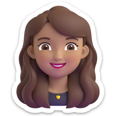 a girl with long brown hair and brown eyes smiling, memoji style, winking sticker