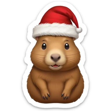Una capibara con gorro navideño sticker