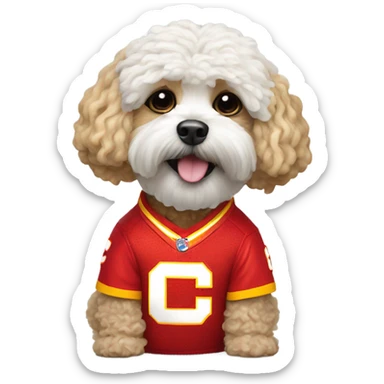 Noodles the Shipoo dog in a Kansas City chiefs outfit sticker
