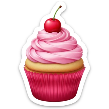 vanilla cupcake with pink frosting and a cherry on top sticker