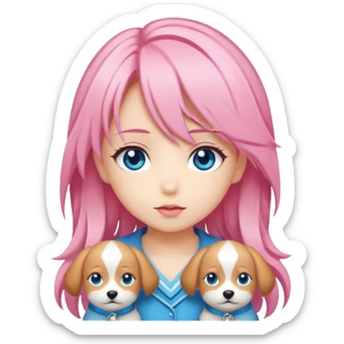 "Chibi-Anime-Girl mit Hundeohren, pinken Haaren, großen blauen Augen und breitem Grinsen." sticker