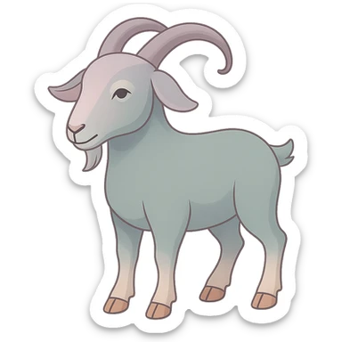 Edit the image to depict a goat as the symbol of the year in Feng Shui, in a Chinese Eastern style. Use thin, clean contours and soft rounded shapes. Apply a pastel palette with colors #98B5BC, #B5B3C1, #C9A3C9, #E4C0CA, #F7DCD1, #F7C0AA. Include detailed shadows and highlights with soft lighting. Keep the silhouette and appearance as in the reference. Make it less cute and without decorative elements. Transparent background. sticker
