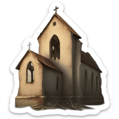 old ruined catholic church sticker