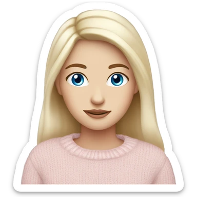 Pretty blue eyed white girl with light pink sweater reading cozy sticker