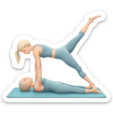 A person performing a Pilates exercise on a mat in a clean, modern studio. The focus is on core strength and flexibility, with a neutral, calming color palette. Simple equipment like a reformer machine and a soft, tranquil background enhance the feeling of controlled movement and focus. sticker